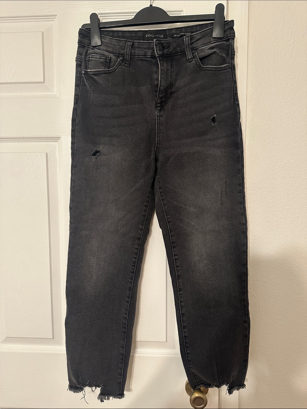 Kendall & Kylie Black Distressed High Rise Icon Straight Leg Jeans